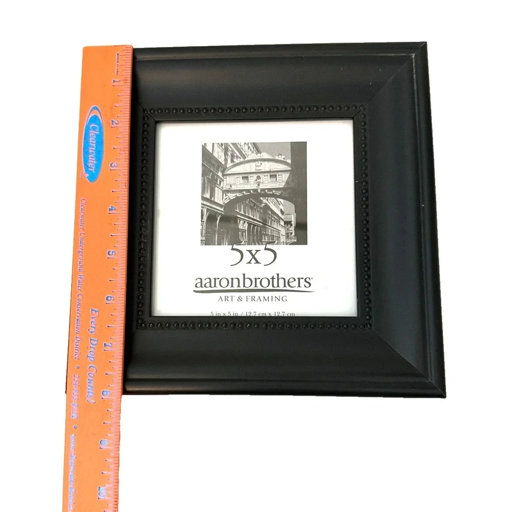 Black Wooden 8X8 Photo Frame for 5X5 Picture with Glass by Aaron Brothers NEW